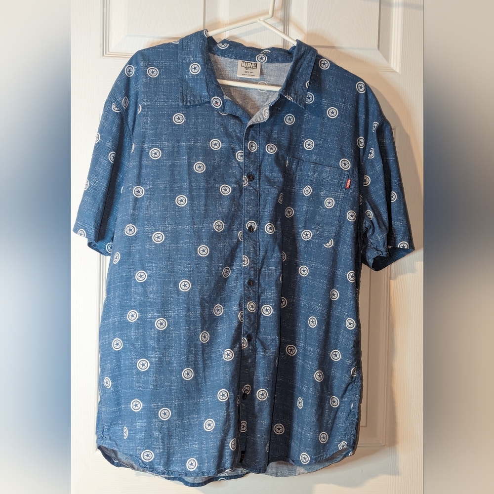Marvel Captain America a shield Button Down Shut 2XL